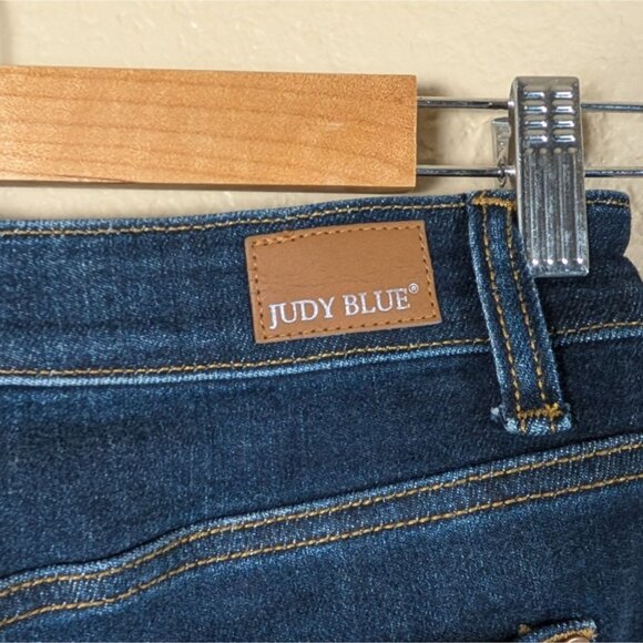 Judy Blue Cropped Wide Leg Jeans Dark Wash 5/27 Raw Hem Boho Casual - Picture 6 of 8